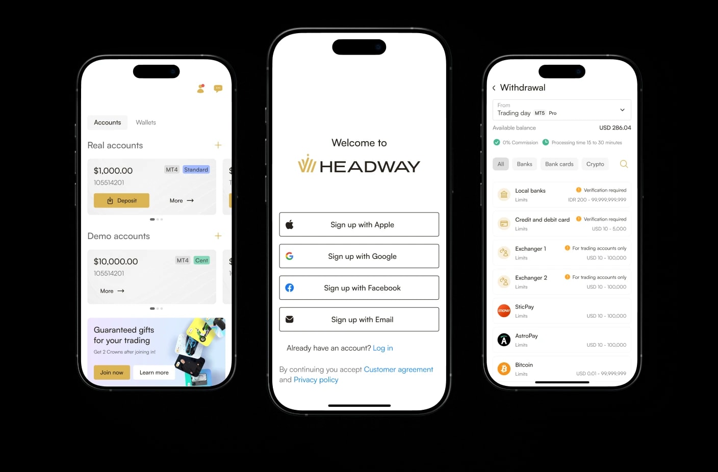 Imagen de teléfono mostrando la aplicación de trading de Headway